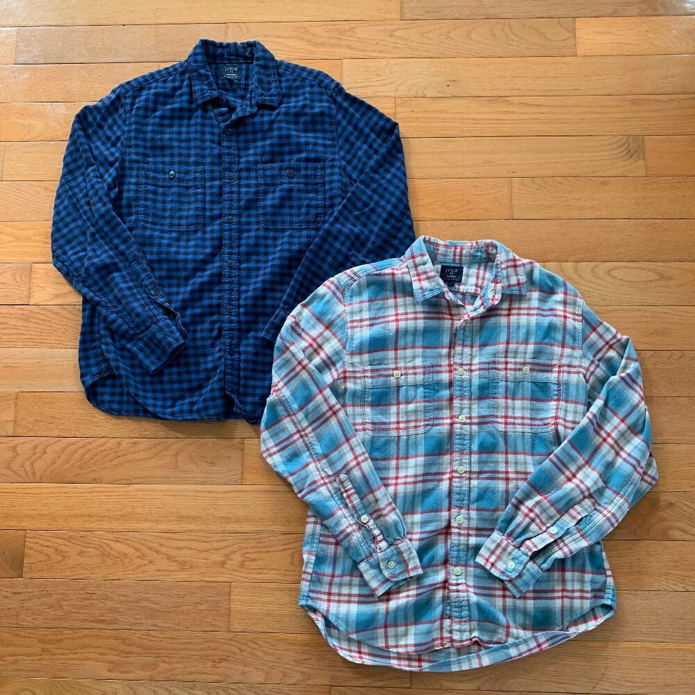 Lot of‎ 2 J Crew Flannel Shirt Mens M Button Up Pockets 100% Cotton Long Sleeve